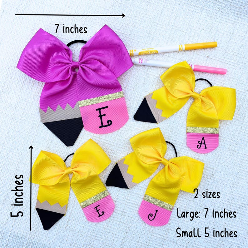 Personalized hair bow for girls initial hair bow back to school customized bow pencil hair bow hair accessories pencil bow image 2