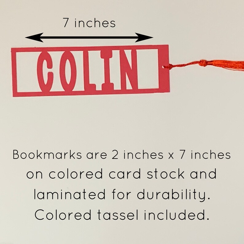 Custom-made name bookmarks, colorful designs for school gifts and booklovers