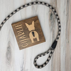 Pet Storage Solution Custom Dog Leash Holder Wall Mount Design Personalized Pet Name Display Wooden Coat Hook System Dog Breed Silhouette Detail Premium Pine Construction Home Organization Essential Beautiful Pet Supply Storage Practical