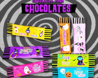 Halloween chocolate wrapper, Envolturas decorativas para chocolate tipo Carlos V o Bocadín con temática de Halloween, funda para chocolate