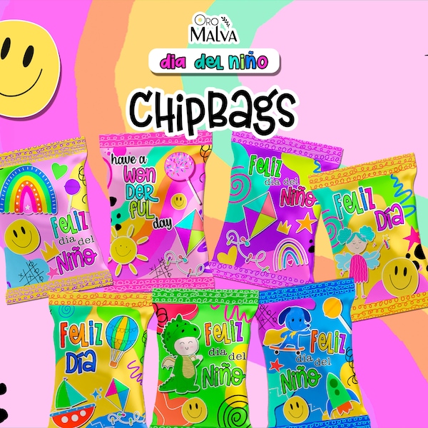 Diseños de Chipbags con temática del Día del Niño listos para imprimir, candy bags, bolsas de papitas diseños