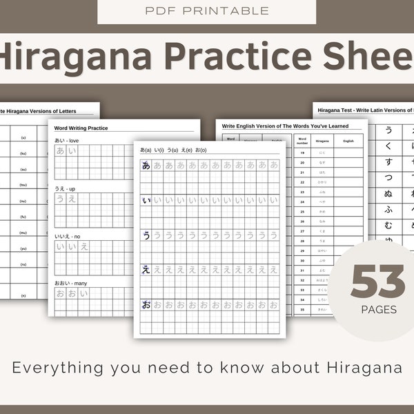 Japanese Hiragana Practice Sheet for Beginners