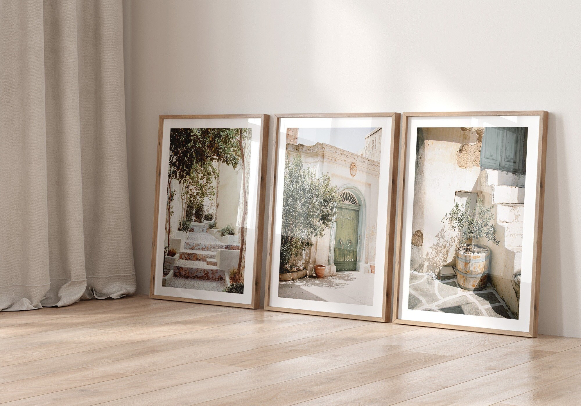 Set of 3 Italy prints, Olive tree, Amalfi Coast, Capri, Italian Summer, European, Positano, Village street,  Mediterranean wall art