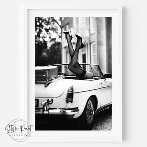 Black and White Heels Convertible Car Wall Art Poster