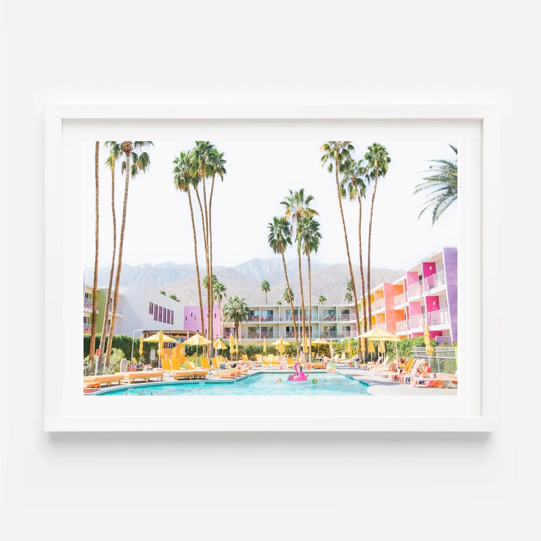 Vibrant Palm Springs Desert Hotel Pool Palm Tree Mountain - Etsy