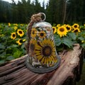 New Galvanized Metal Bell with Decorative Farmhouse Sunflowers -Rustic