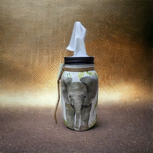 Cute Elephant Mason Jar Tissue Dispenser, Soap Pump, Coin Bank, Vase, or light