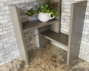 Eckregale für die Küche, offene Regale, Thekenregal, L-förmiges Regal, graues Landhausregal, multifunktionales 3-stöckiges Regal, TheArtOfShelves