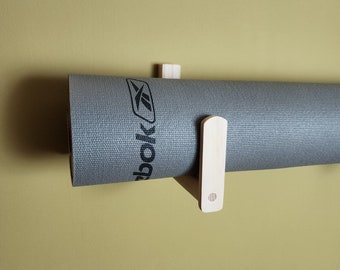 Wall Mounted Yoga Mat Storage, Yoga Mat Hooks, Wooden Pilates Mat Holder, , Wall Mount, Floating Mat Mount, Home Gym Storage, Set of Hooks
