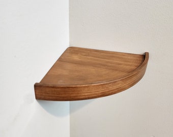 Étagère d’angle avec bord de barrière avant rond, étagères à rayon pour caméra de sécurité, taille personnelle, étagère flottante rustique, étagère en bois, cadeau