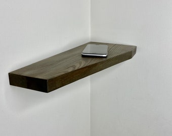 Estantes de esquina largos pentagonales, cámara de seguridad para el hogar, estante flotante personal, oficina en casa de madera dura, seguridad del espacio, decoración del hogar, monitor de bebé, cerca de la cama