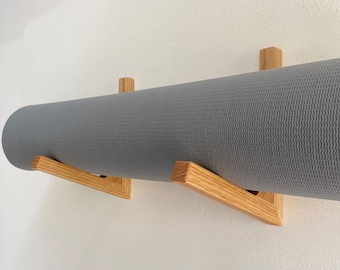 Oak Yoga Mat Hooks, Wooden Pilates Mat Holder, Wall Mounted Mat Storage