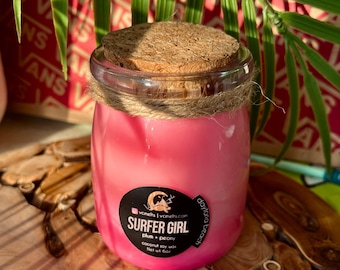 Surfer Girl Coconut Soy Wax Candle – Plum Peony Scent, Coastal Decor