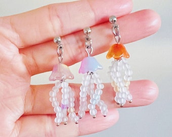 Handmade Creative Jellyfish Earring- Silver Resin Earring - Pink Dangle Earrings -Purple Animal Earrings - Y2K Earring -Orange Earring