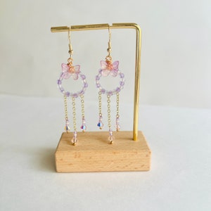 Handmade Purple Butterfly Earring Purple Crystal Earring Fairy Earring Creative Earring Kawaii Earring Purple Dangle Earring image 1