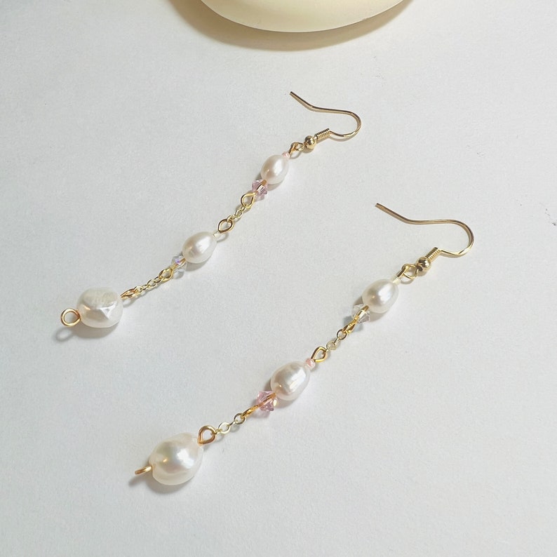 Handmade Crystal Earring Freshwater Pearl Earring Pink Crystal Earring Purple Dangle Earring Blue Drop Earring Pearl Clip On Earring Pink