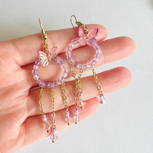 Handmade Purple Butterfly Earring Purple Crystal Earring Fairy Earring Creative Earring Kawaii Earring Purple Dangle Earring image 5