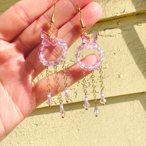 Handmade Purple Butterfly Earring Purple Crystal Earring Fairy Earring Creative Earring Kawaii Earring Purple Dangle Earring image 4