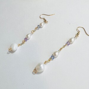 Handmade Crystal Earring Freshwater Pearl Earring Pink Crystal Earring Purple Dangle Earring Blue Drop Earring Pearl Clip On Earring Purple