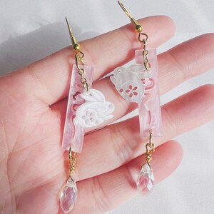 Handmade Kawaii Bunny Dangle Earrings – Pink Crystal, Coquette Style