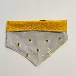 Honeycomb Reversible Pet Bandana, Honey Bees with Plastic Snap Buttons | Dog Bandana | Cat Bandana