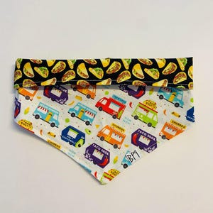 Taco Truck Reversible Pet Bandana, Various Mexican Food Trucks & Tacos with Plastic Snap Buttons | Dog Bandana | Cat Bandana