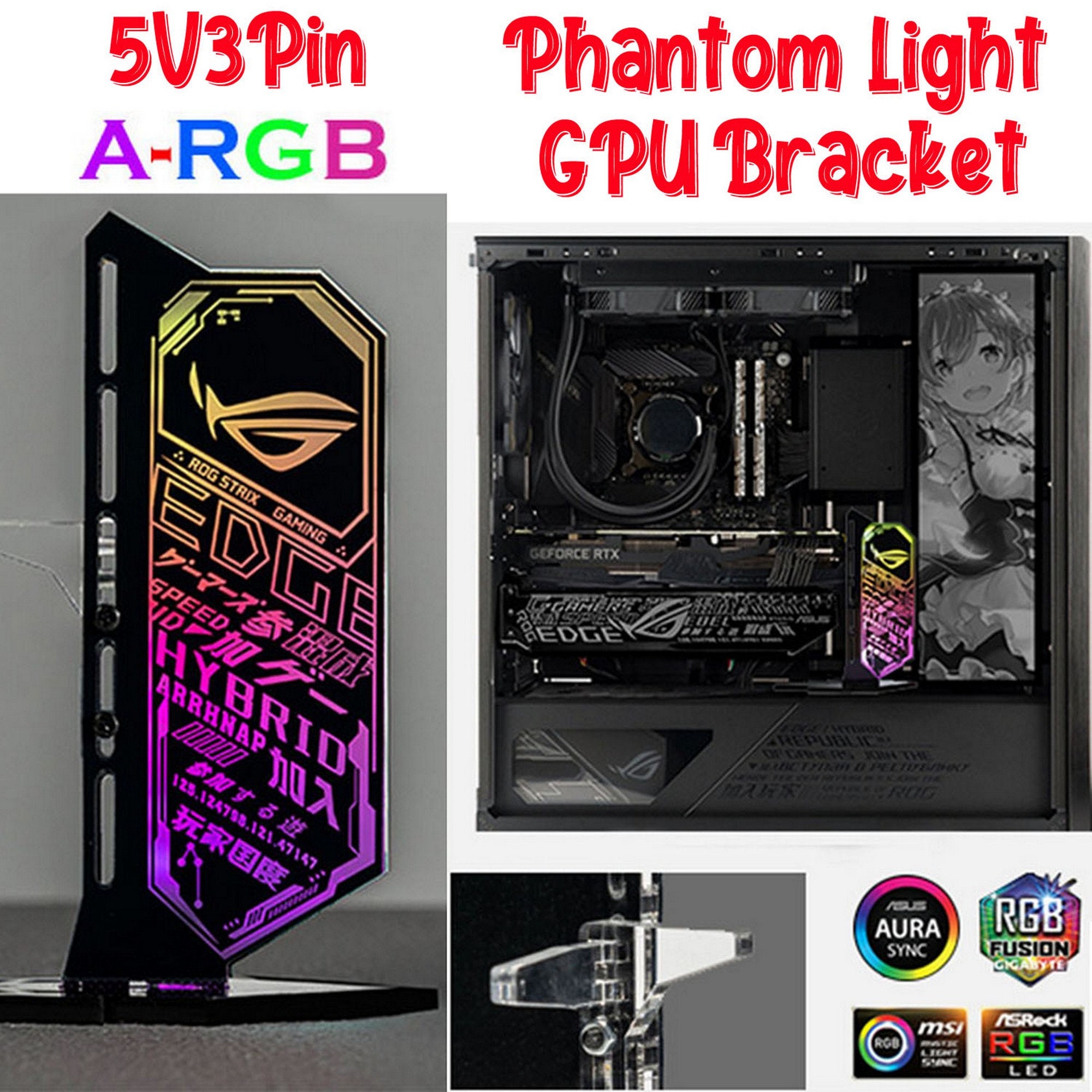 RGB GPU Bracket 5V 3PIN ARGB Graphics Card Support,VGA Holder ASUS SYNC  NVIDIA ROG ASUS Gigabyte MOBO AURA SYNC Water Cooling