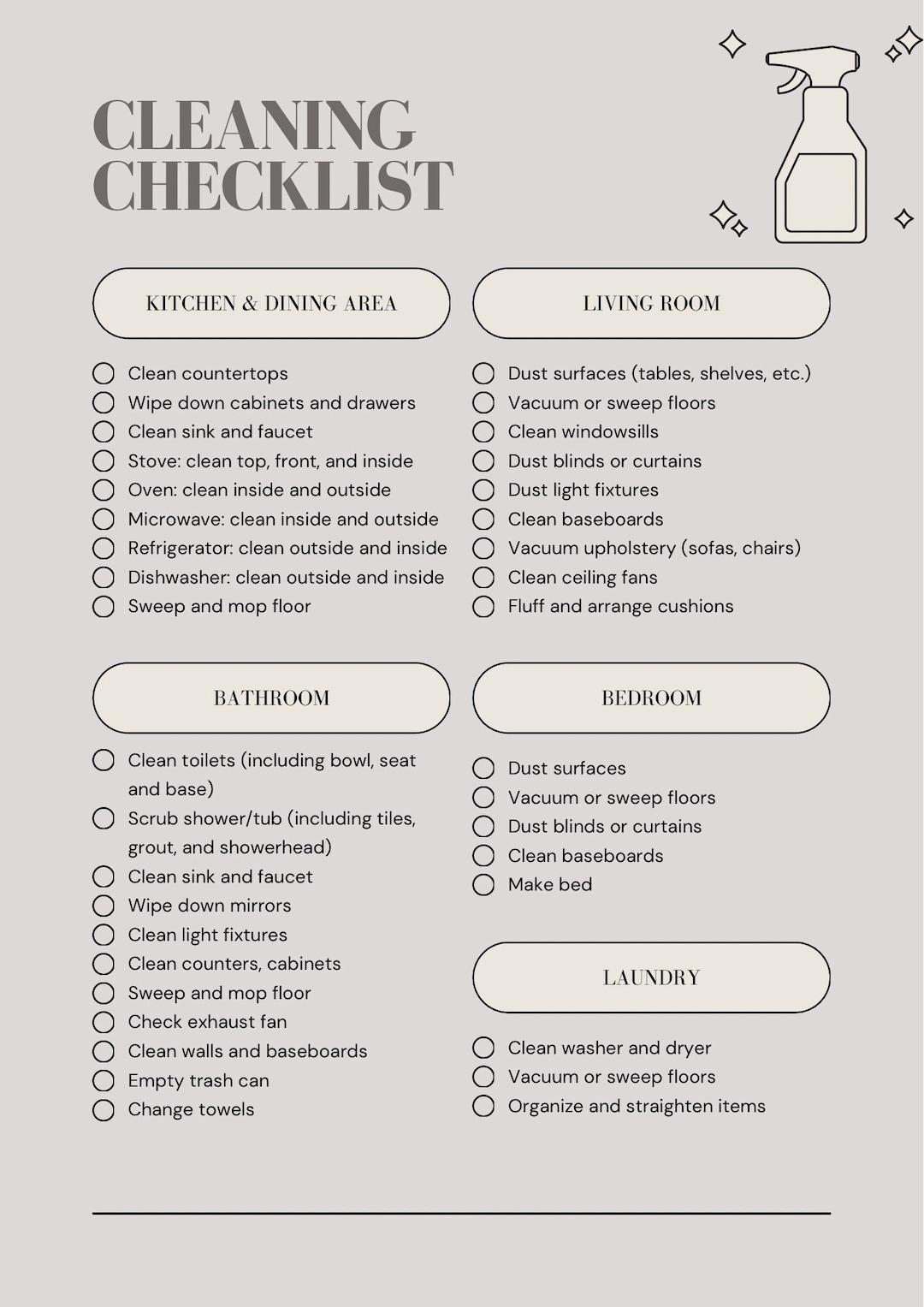 Cleaning Checklist , Digital Checklist , Printable Checklist ...
