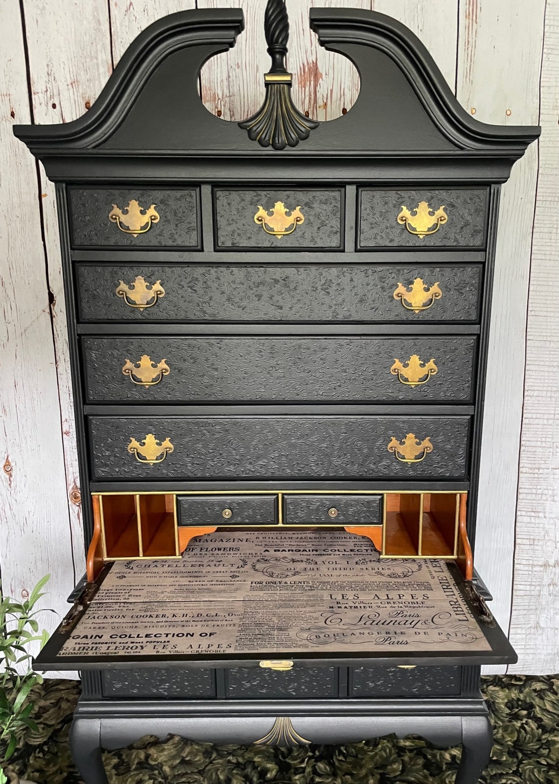 SOLD Tall Boy Dresser in Black With Desk Drawer Pullout Etsy