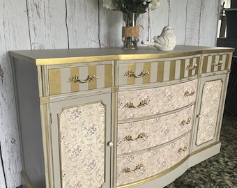 SOLD SOLD Gold, White, Floral Dresser