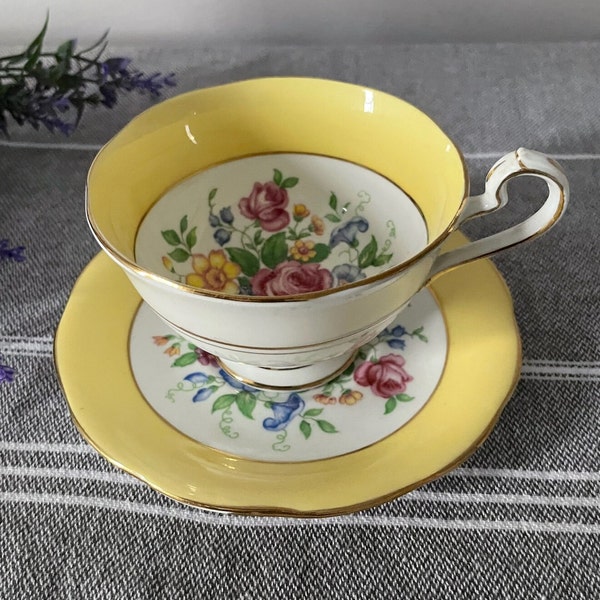 Vintage Queen Anne Bone China England Yellow Floral Cup and Saucer