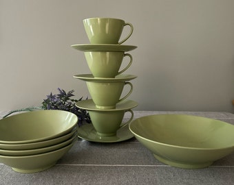 Vintage Lenotex Melmac Avocado Green 1950s Dish Set