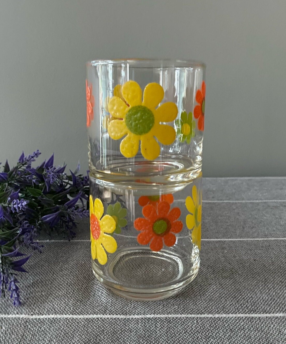 Libbey Vintage Glasses, Set of 4, 16 oz Cooler, Flower Power