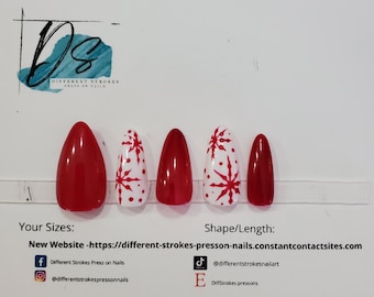 Red and White Snowflake press on nails