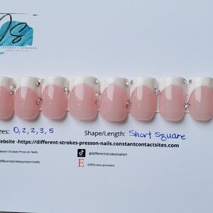 Pink and white bling french press on nail set