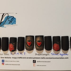 Black and Red Sacred Heart Spider Web Press on Nail set - 10pc