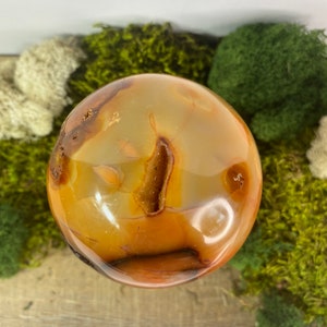 Carnelian Sphere with Druzy Pockets