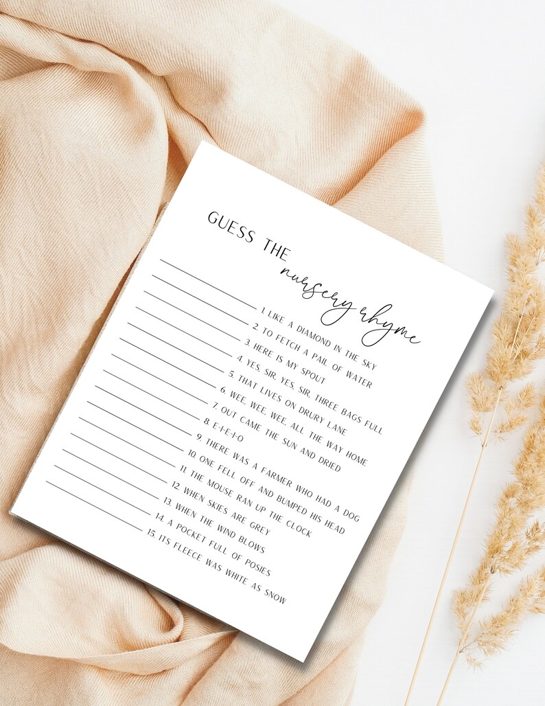 Guess the Nursery Rhyme Printable Baby Shower Game Instant Download ...