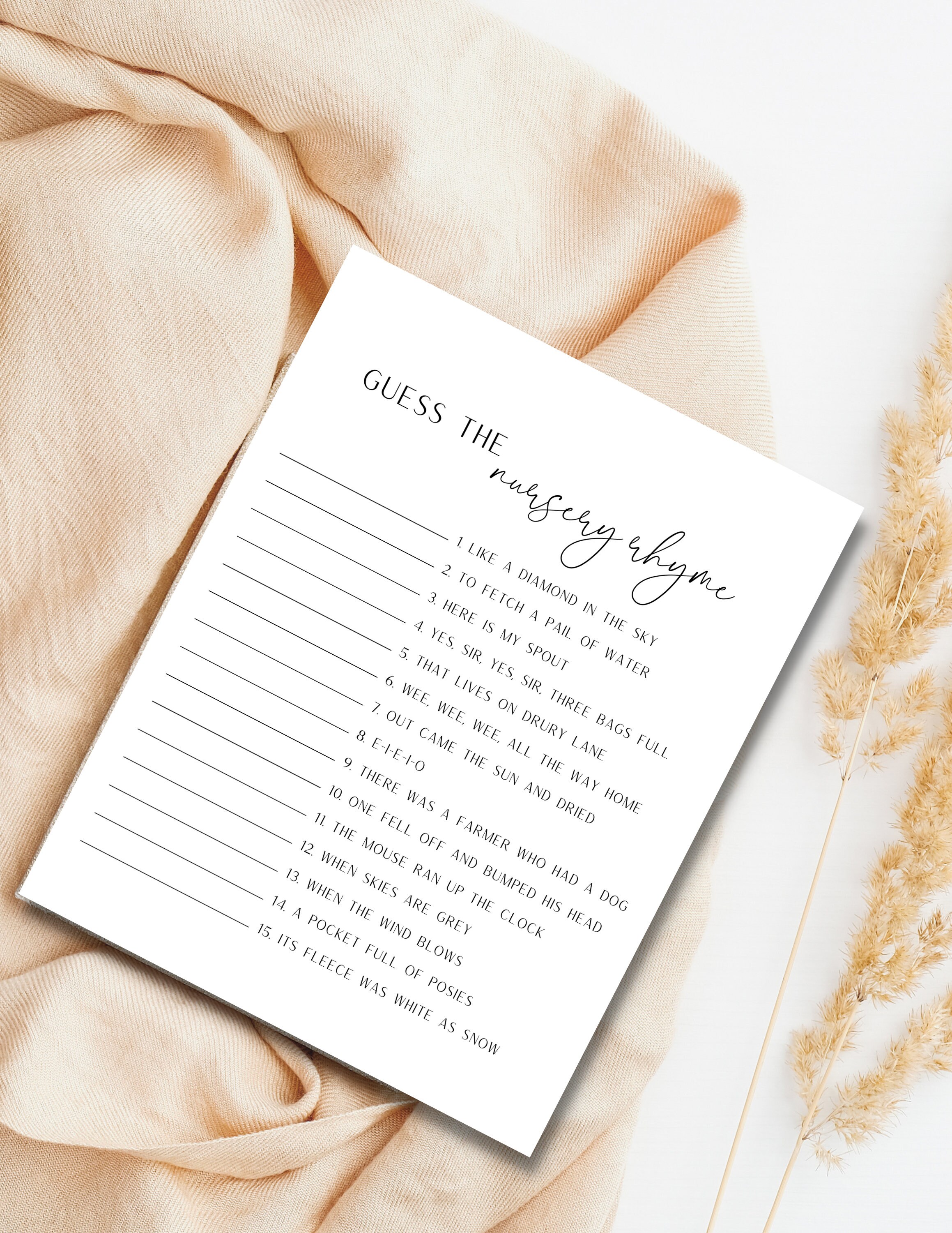 Guess the Nursery Rhyme Printable Baby Shower Game Instant Download ...
