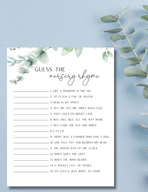 Guess the Nursery Rhyme Printable Baby Shower Game Green | Etsy