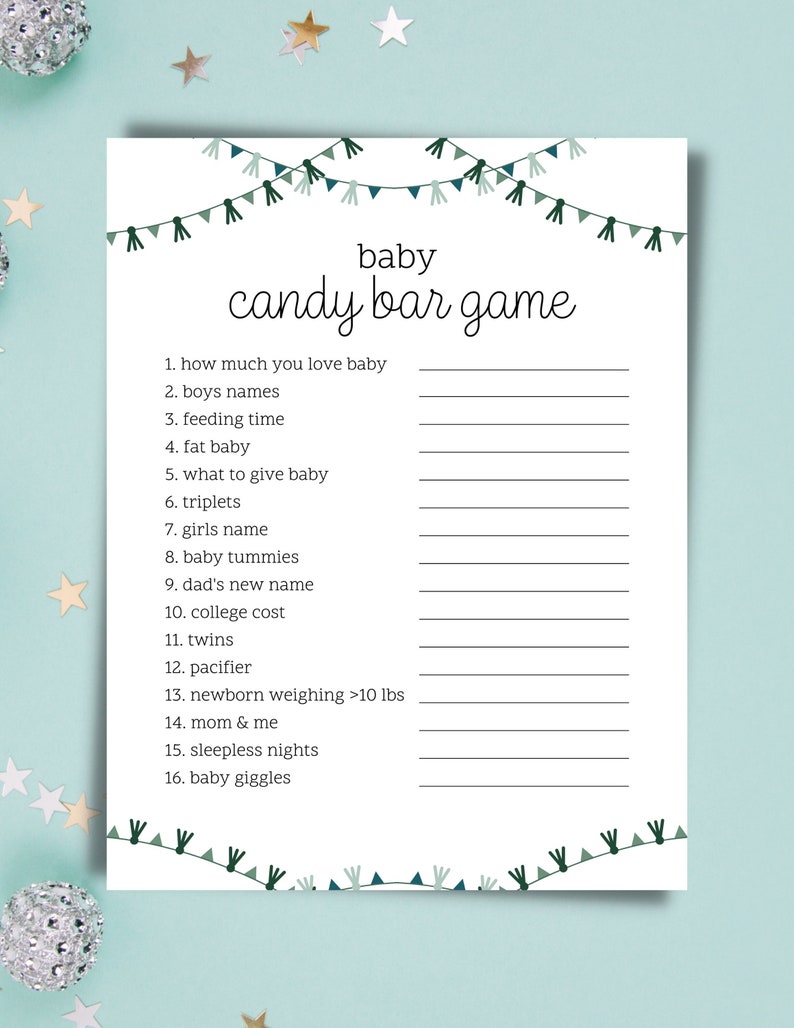 Baby Candy Bar Game Printable Baby Shower Game With Green Tassel