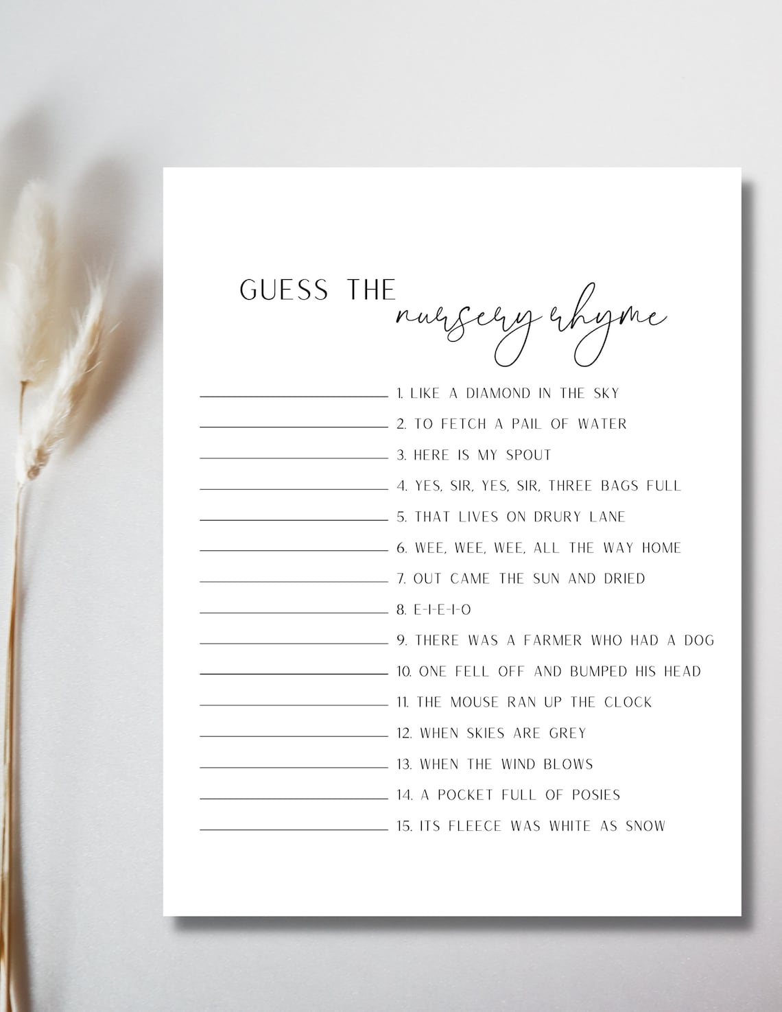 Guess the Nursery Rhyme Printable Baby Shower Game Instant Download ...