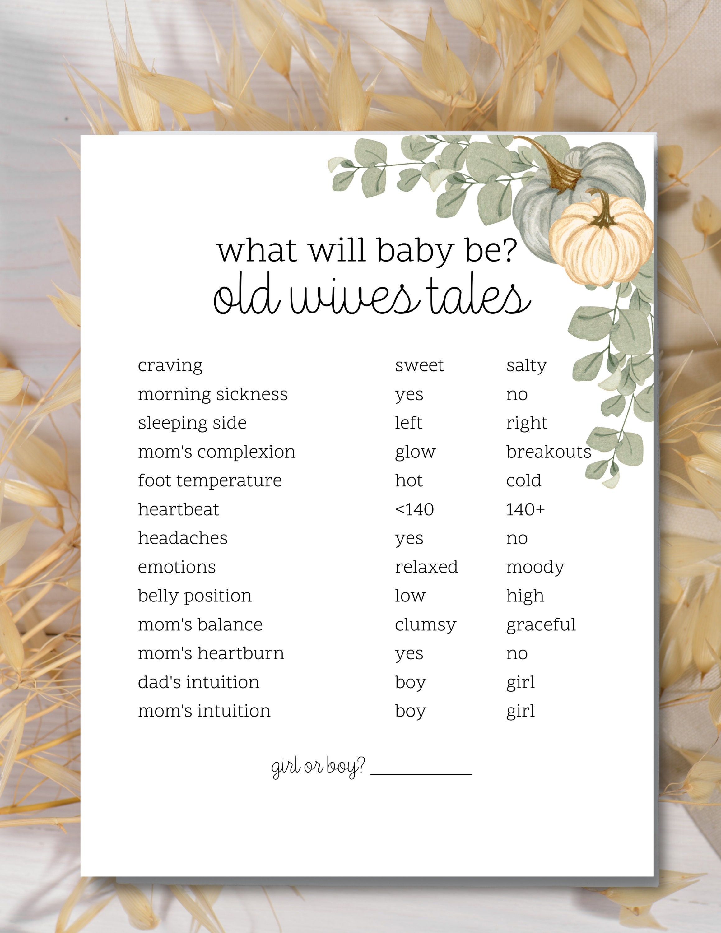 What Will Baby Be Printable Pumpkin Fall Baby Shower Game Old Wives