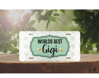 Placa de matrícula frontal con diseño floral de Gigi: regalo para la abuela, placa de aluminio para coche