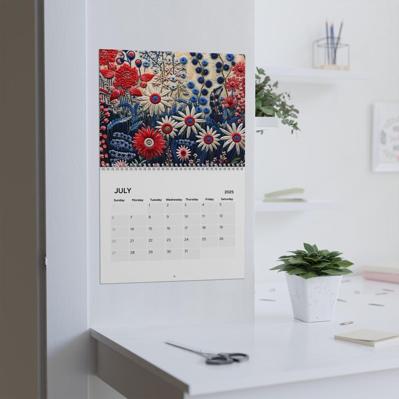 2025 Wall Calendar, Embroidery Pattern Calendar, Wall Calendar