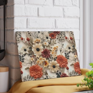 Floral Tempered Glass Cutting Board: Cottagecore Kitchen Decor (8x11)