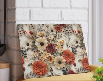 Floral Tempered Glass Cutting Board: Cottagecore Kitchen Decor (8x11)