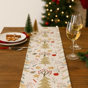 Festive Christmas Tree Table Runner, Holiday Dining Decor