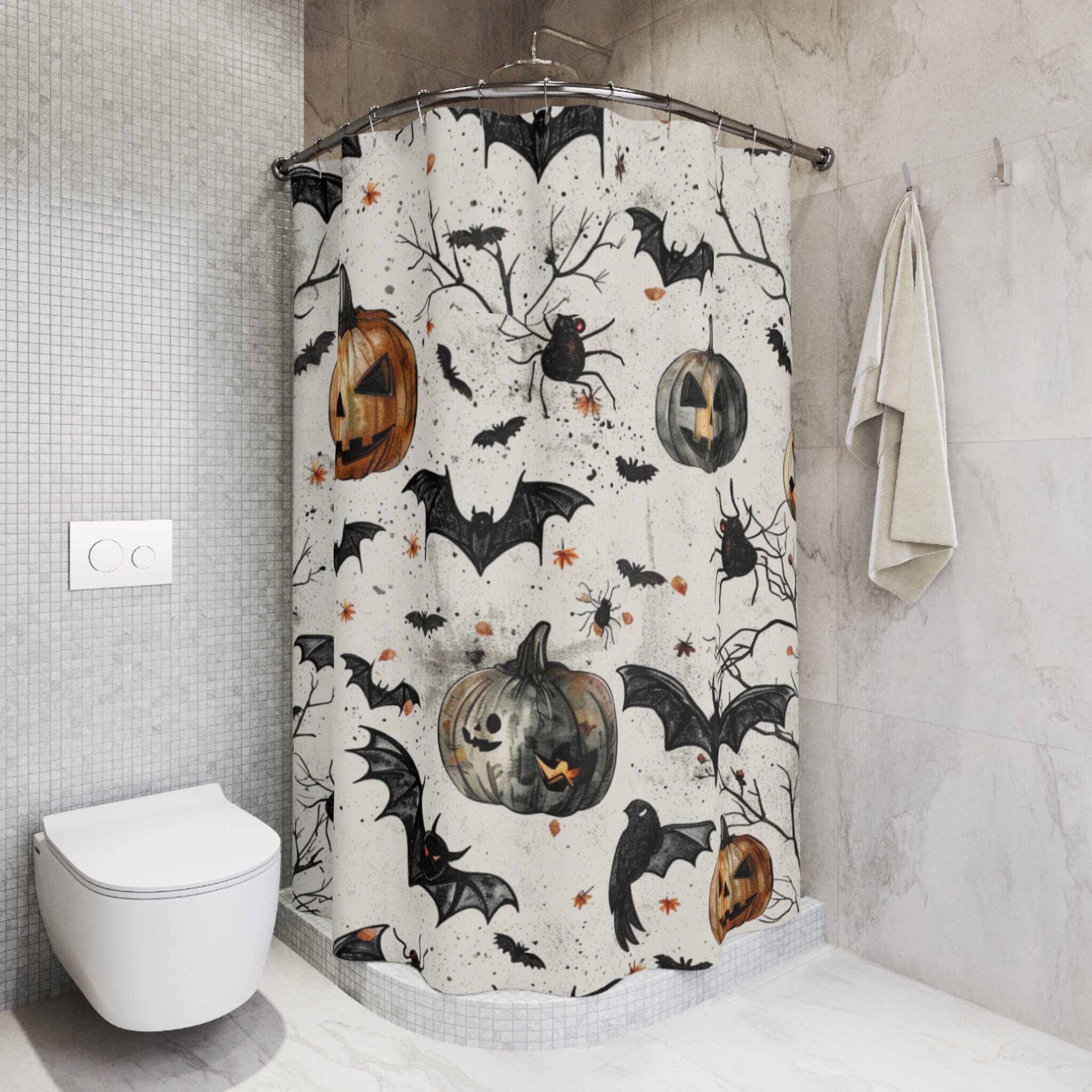 Halloween Shower Curtain/bats and Pumpkins/halloween Decor/halloween