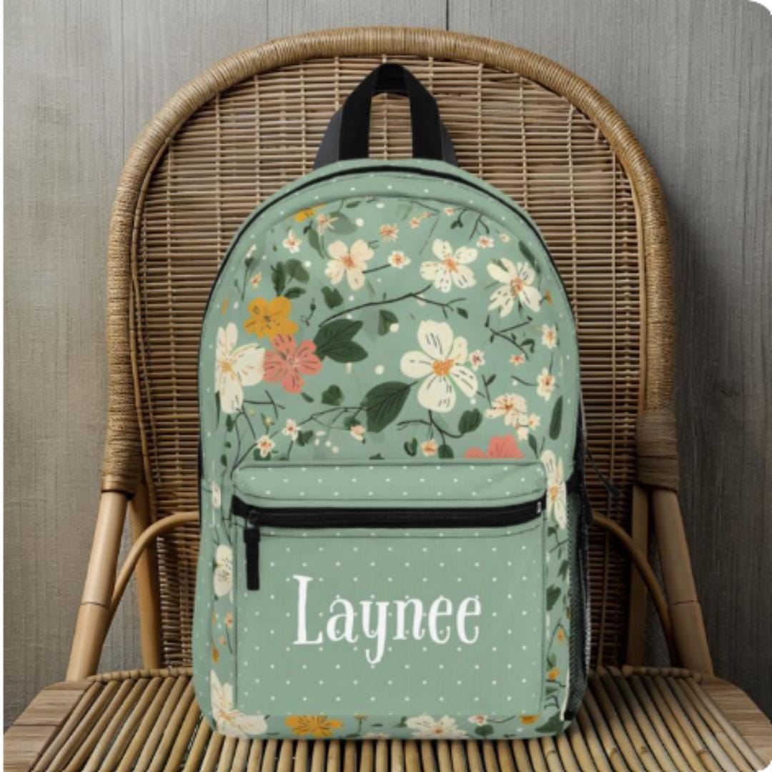 School Backpack for Girls, Personalized School Backpack, Green Floral